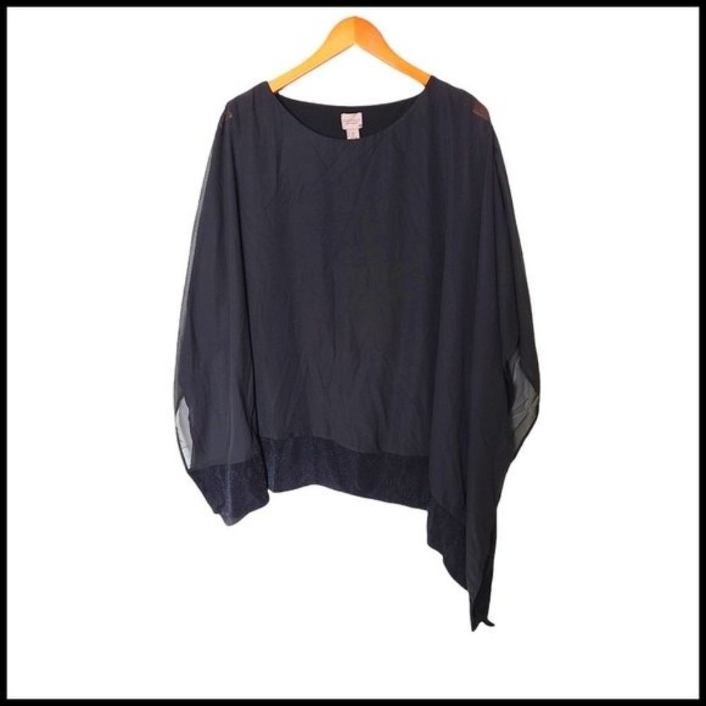Chico's Easywear Dot Shine Trimmed Tunic size L Large NWT Black Flowy Asymetrica